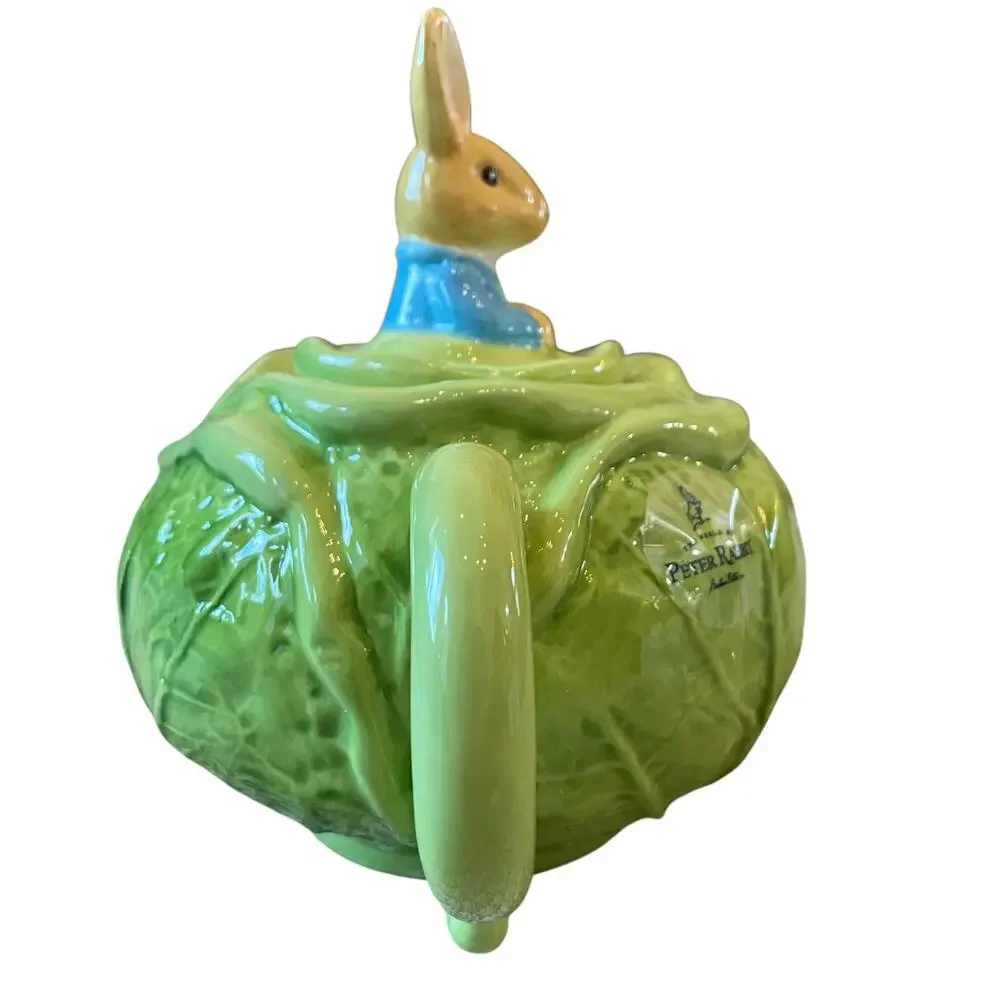 Beatrix Potter Peter Rabbit Easter Cabbage Shaped Teapot Bunny Lid Embossed New - Picture 4 of 16